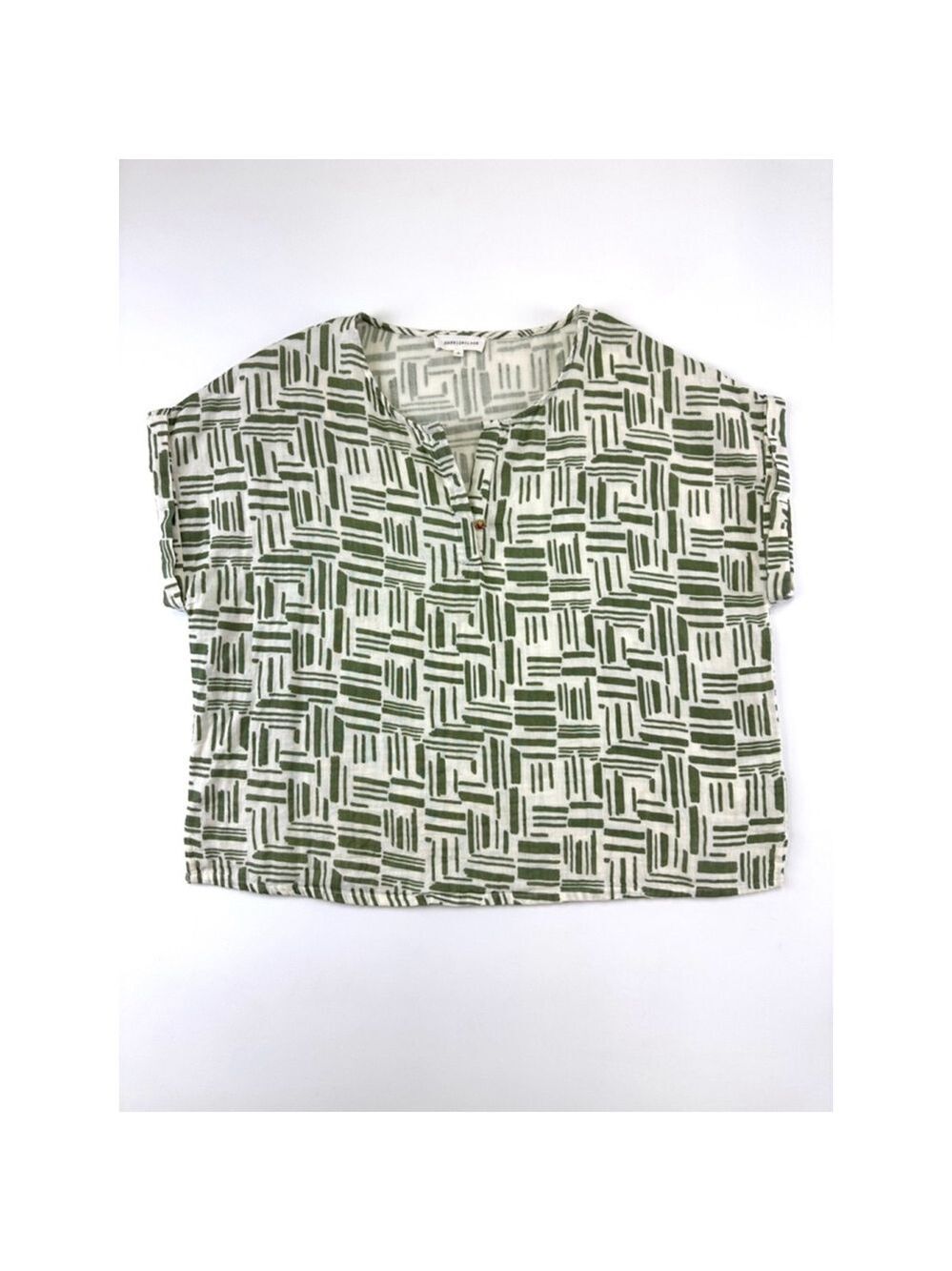 Harris Wilson Cotton Print Blouse Large Green Abstract Art Block Print Casual